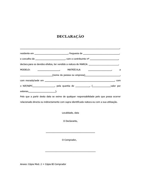 Declaracao Venda De Viatura Pdf