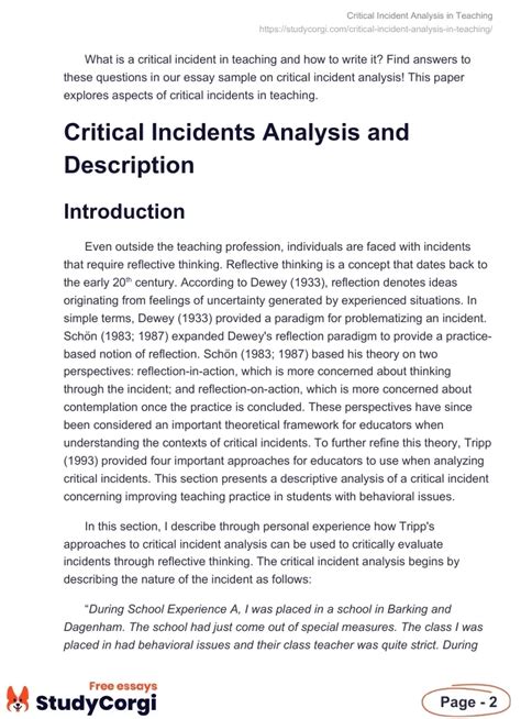 Critical Incident Analysis in Teaching | Free Essay Example