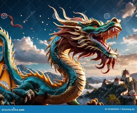 A Highly Realistic Chinese Dragon In Various Environments Stock