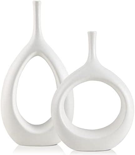 Amazon White Ceramic Vases Set Of 2 Creative Hollow Donut Glazed