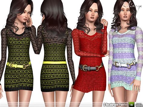 The Sims Resource Crochet Knit Mini Dress 2 Teen S107