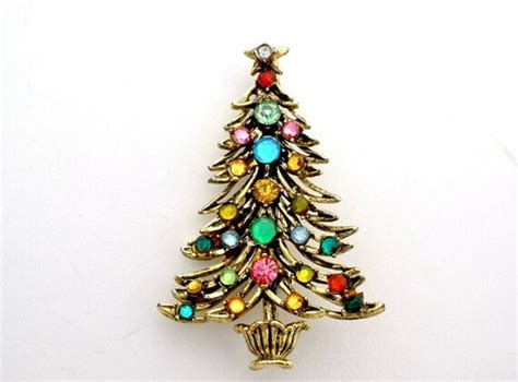 Vintage Hollycraft Christmas Tree Pin Brooch Rhinestone Signed