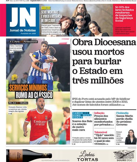 Capa Jornal de Notícias 3 abril 2023 capasjornais pt