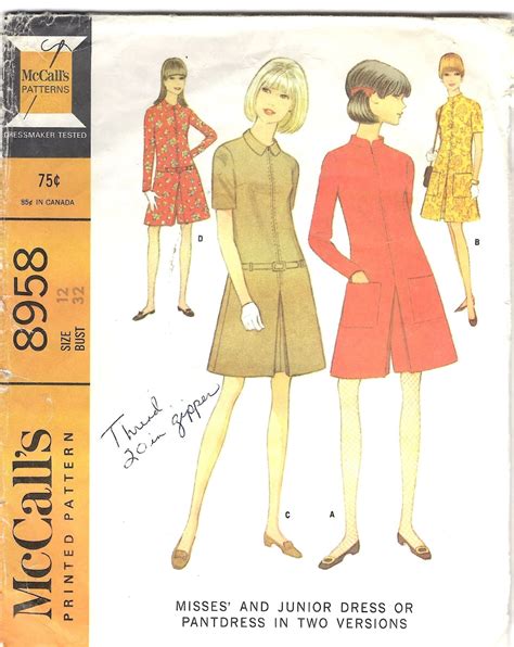 Mccalls 8958 1960s Pantdress Sewing Pattern Bust 32 Etsy