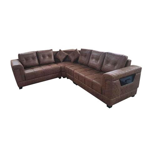 5 Seater Wooden Brown L Shape Leather Sofa Set At Rs 58000 Piece In