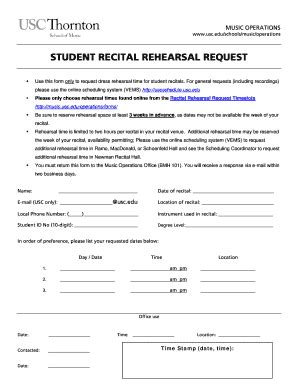 Fillable Online Music Usc Student Recital Rehearsal Request New Logo