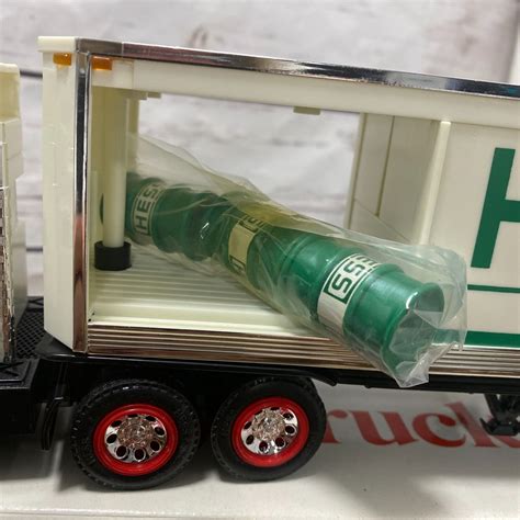 HESS TOY TRUCK BANK White Semi Tractor Trailer Slide Sides Gas Station