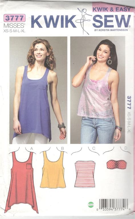 Kwik Sew 3777 Misses Scoop Neck Racer Back Strapless Or Tank Etsy Kwik Sew Top Sewing