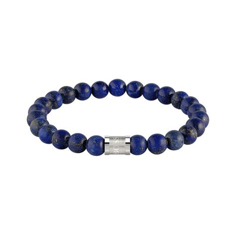 Bracelet homme boss acier argenté et perles bleues bracelets homme