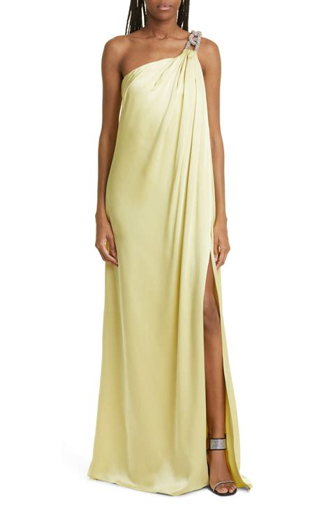 Buy Stella McCartney Falabella Crystal Chain Satin One Shoulder Gown