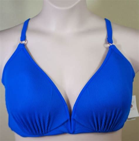 Shade Shore Women Cobalt Blue Padded Ribbed Bikini Top Size 38DD Or