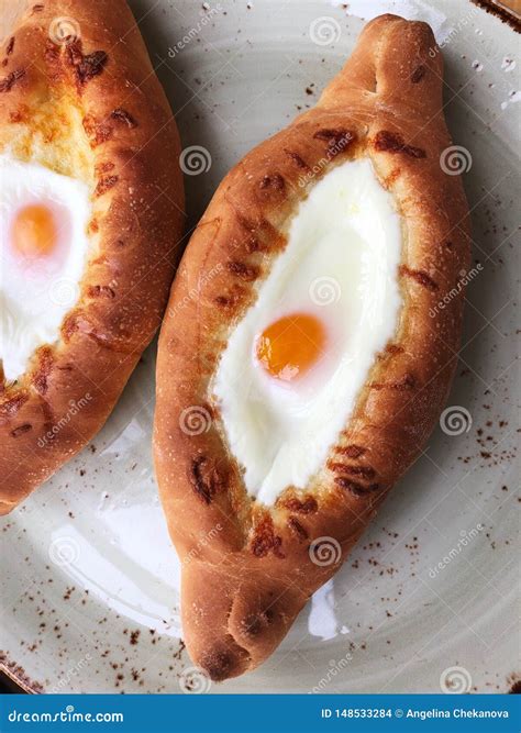 Delicious Georgian Bread With Egg And Cheese Stock Photo Image Of