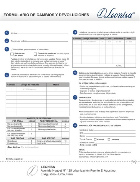 Formulario De Cambios Y Devoluciones