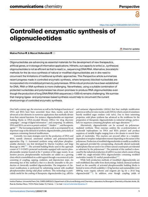 PDF Controlled Enzymatic Synthesis Of Oligonucleotides