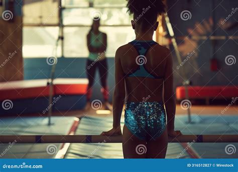 Ai Generated Illustration Of A Young Girl Gymnast Practicing On A Gym