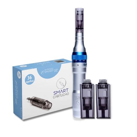 Kit Caneta De Microagulhamento Smart DermaPen Cartuchos De 36 Agulhas