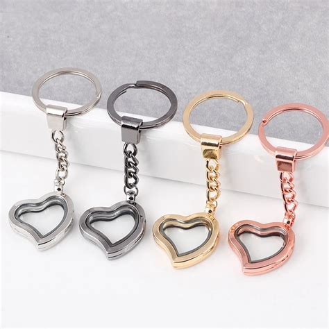 Pcs Mm Smooth Crooked Heart Glass Floating Locket Keychain Key