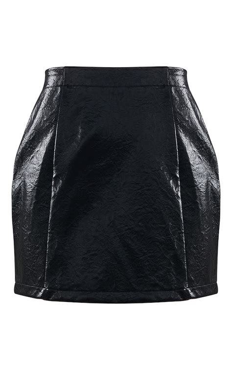 Black Textured Faux Leather Mini Skirt Prettylittlething Usa