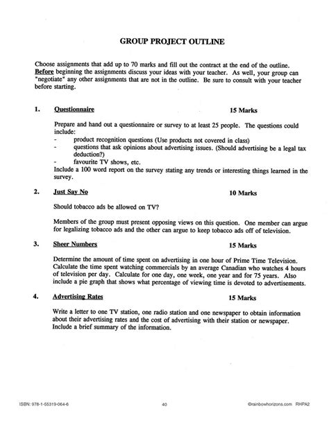 Advertising Group Project Outline Worksheet Grades 5 To 7 Ebook