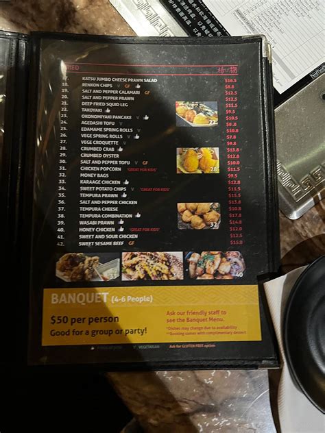 Menu at Bing’s Nomiya restaurant, Mackay