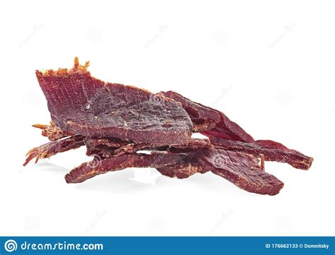 Beef Jerky Pieces Isolated On White Background Stock Image Image Of