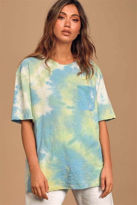 Seize The Daydream Blue And Neon Green Tie Dye Oversized Tee Tie Dye