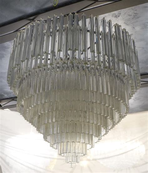 Venini Mid Century Modern Crystal Murano Glass Chandelier Triedri