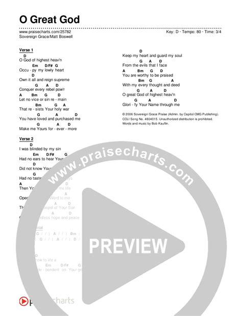 O Great God Chords PDF Sovereign Grace Matt Boswell PraiseCharts