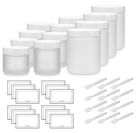 12 Piece Frosted Glass Straight Sided Jar Starter Kit Set With White Lids Includes 4 2 Oz