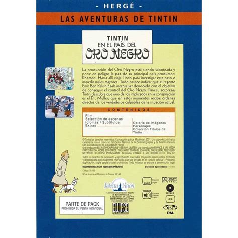 Hergé Las Aventuras de Tintín Tíntín en el país del oro negro DVD