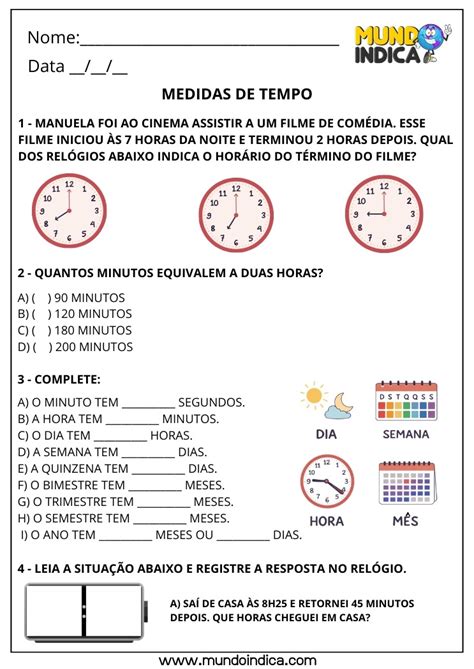 Atividade De Matematica Medida De Tempo - Atividades de Matemática 3º ano sobre Medidas de Tempo