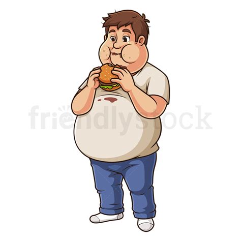 Chubby Man Eating Hamburger Cartoon Clipart Vector Friendlystock