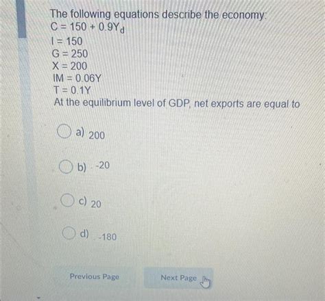 Solved The Following Equations Describe The Economy C Chegg