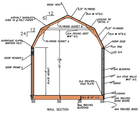 12×16 Gambrel Shed Plans And Blueprints For Barn Style Shed