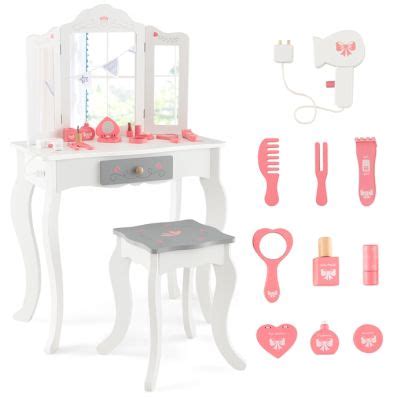 Set Tavolo Trucco E Sgabello Per Bambine Con Specchio Trittico