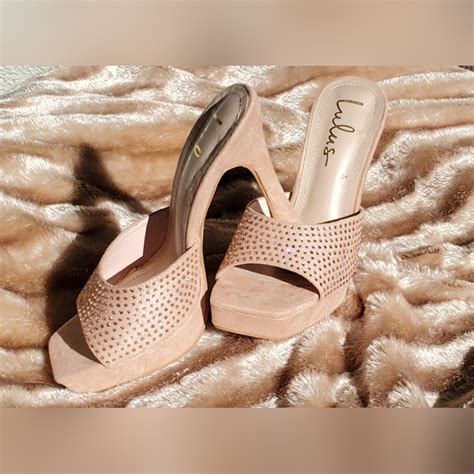 Lulus Shoes Lulus Karelee Light Nude Suede Rhinestone Platform High Heel Sandals Size 75