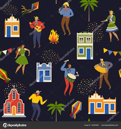 Festa Junina Brazil June Festival Vector Seamless Pattern Stock