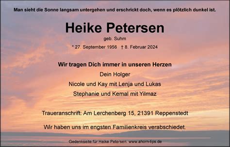 Traueranzeigen Von Heike Petersen Trauer L Neburg De