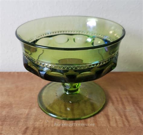 Vintage Green Glass Cups Kings Crown Green Sherbet Etsy