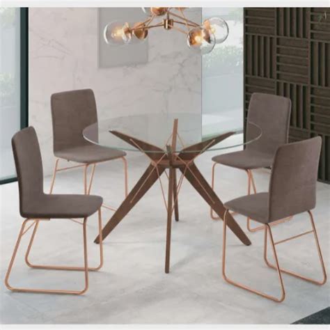 Conjunto De Mesa Brigatto Mvr M Vidro Off White Rose Gold