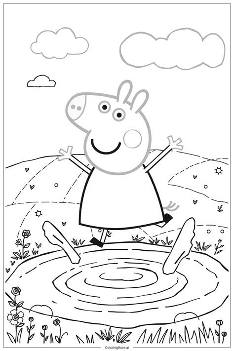 Page De Coloriage Peppa Pig Sautant Dans Des Flaques De Boue Pdf