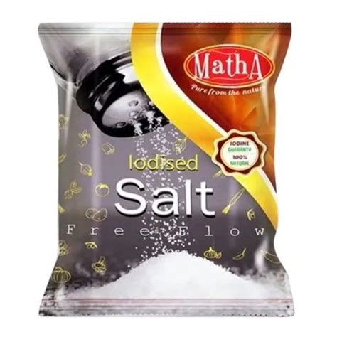 White Crystalline Matha Free Flow Iodised Salt For Cooking Packaging