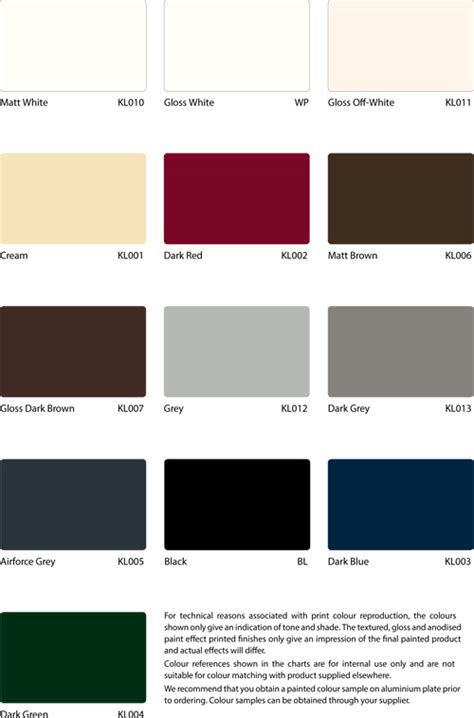 Aluminium Windows Colours Chart