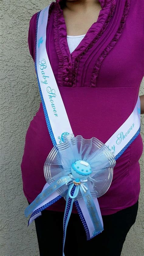 Baby Shower Sash For The Mom To Be Blue Boy Pregnant Sash Ribbon