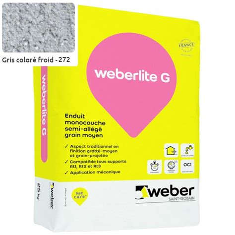 Enduit monocouche moyen WeberLite G 272 Gris coloré froid Sac de 25 KG