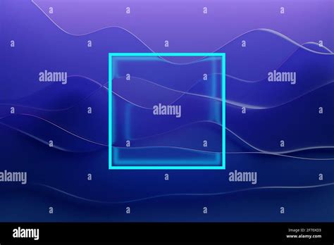 3d Illustration Of Bright Blue Neon Square On Purplewave Background 3d