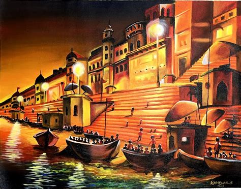 Banaras ghat view | Easy canvas art, Fine art painting oil, India painting