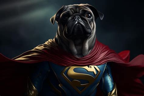 Premium Photo | A tiny pug in a superhero costume with a flowing c 00550 01