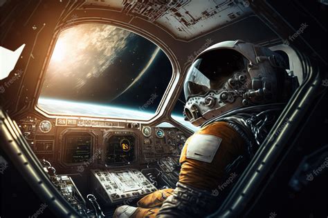 Premium Photo | Astronaut in spaceship cockpit spacecraft control room interior generative ai