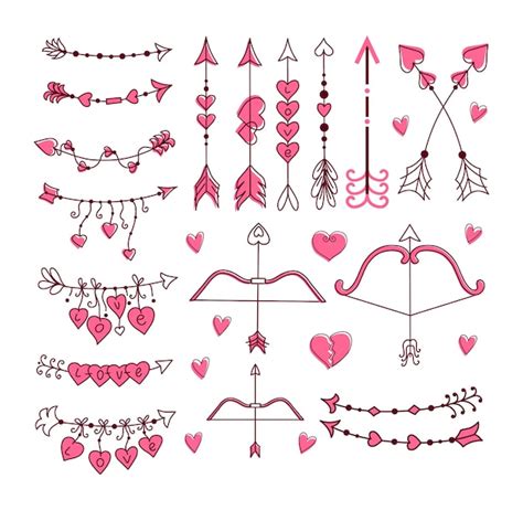 Premium Vector Cupids Bow And Arrow Set Hand Drawn Illustration